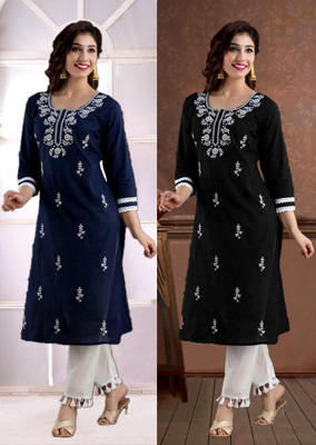 SISTO Women Chikan Embroidery A-line Kurta(Multicolor)