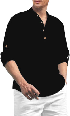 Apektra Men Solid Straight Kurta(Black)
