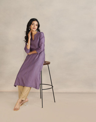 Fabindia Women Solid A-line Kurta(Purple)