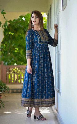 jiyanshi fashion Women Printed Anarkali Kurta(Blue)