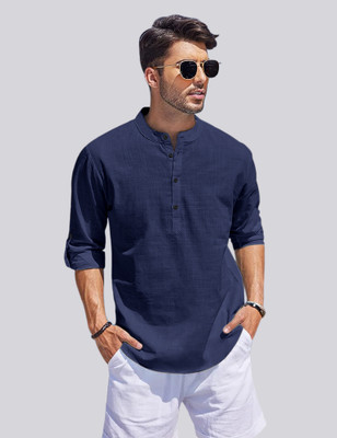 bellstone Men Solid A-line Kurta(Blue)