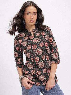 Anouk Rustic Women Printed Straight Kurta(Black)