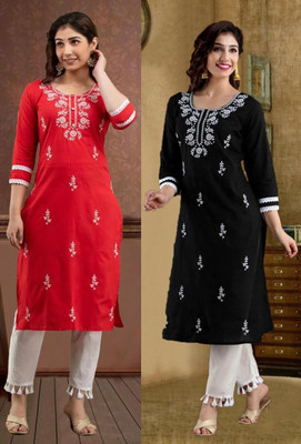 SISTO Women Chikan Embroidery A-line Kurta(Multicolor)