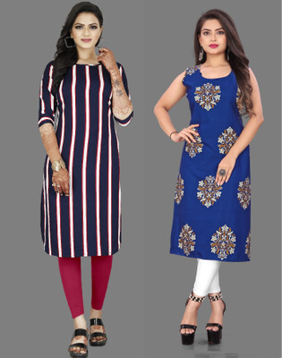 maruti fab Women Striped A-line Kurta(Blue, Purple)