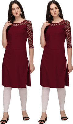 Maheshvi Women Solid Straight Kurta(Maroon)