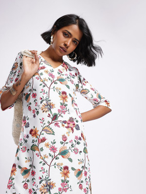 Anouk Rustic Women Floral Print Straight Kurta(Multicolor)