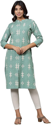 Blocks Of India Women Printed A-line Kurta(Light Blue, White)