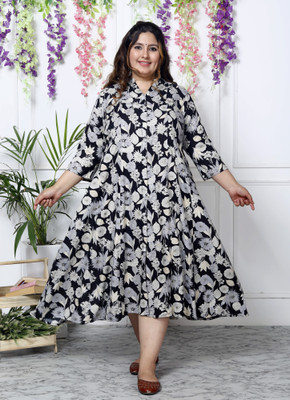 Swasti Women Printed Flared Kurta(Black)