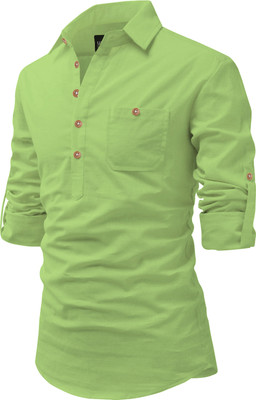 Univibe Men Solid Pathani Kurta(Light Green)