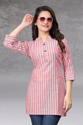 HouseOfCommon Women Self Design A-line Kurta(Pink, White)