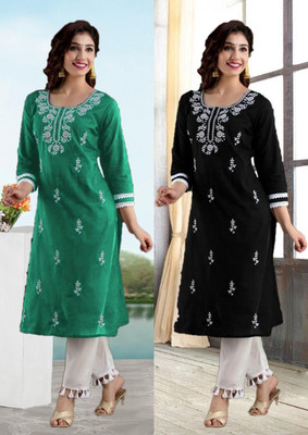 SISTO Women Chikan Embroidery A-line Kurta(Multicolor)