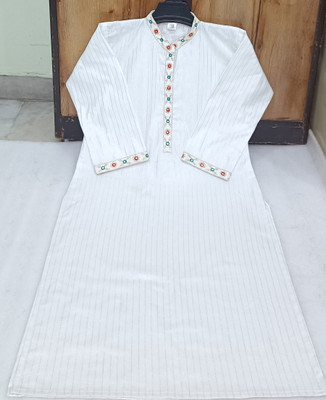 prime zone creation Women Embroidered A-line Kurta(White)