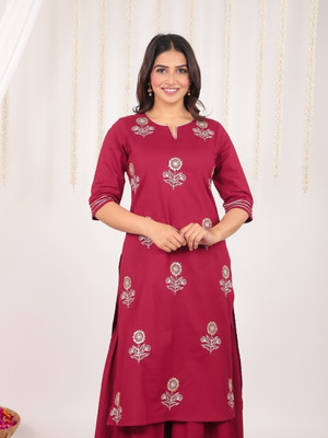 Aramya Women Embroidered A-line Kurta(Maroon)