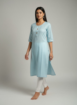 koml Women Solid A-line Kurta(Blue)