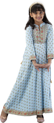 DMP FASHION Girls Floral Print Anarkali Kurta(Light Blue, Red, Green)