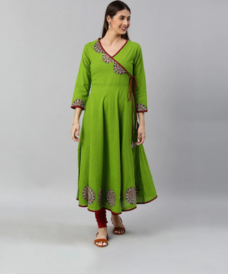 IKRASS Women Printed Anarkali Kurta(Green)