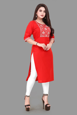 Jayshree Fab Women Embroidered A-line Kurta(Red)
