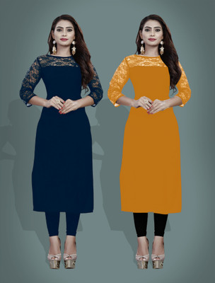 Dream Beauty Fashion Women Self Design Straight Kurta(Dark Blue)