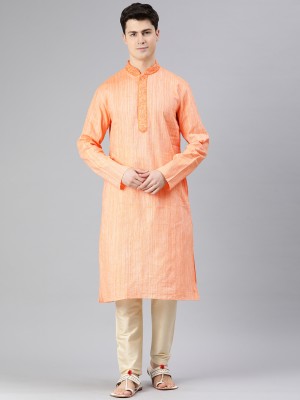 Manthan Men Self Design Straight Kurta(Orange)