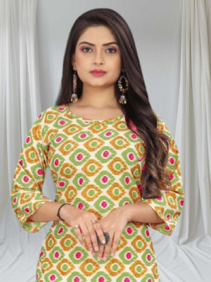 SUMITA SAREE Women Printed Straight Kurta(Green)