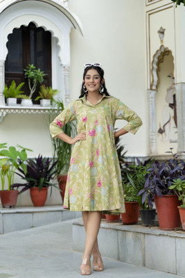 SUSIBI Women Fit and Flare Light Green Above Knee/Mid Thigh Length Dress