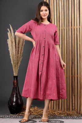 Dizon Women Self Design Frontslit Kurta(Pink)