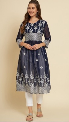 QSOF Women Embroidered Anarkali Kurta(Dark Blue)