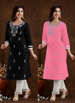 vikshi Women Embroidered Straight Kurta(Multicolor)