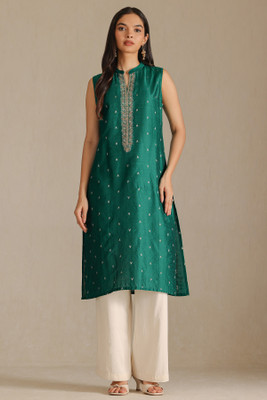 soch Women Printed Straight Kurta(Green)