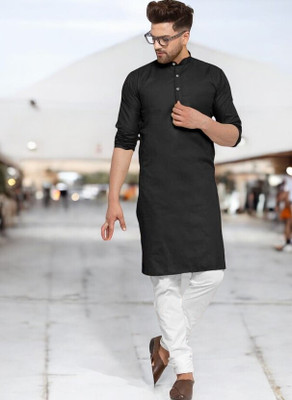 Krisha trend Men Solid Straight Kurta(Black)