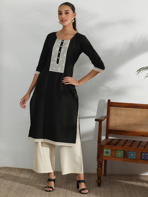 LIBAS Women Embellished Straight Kurta(Black)