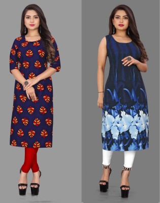 maruti fab Women Printed Straight Kurta(Blue)