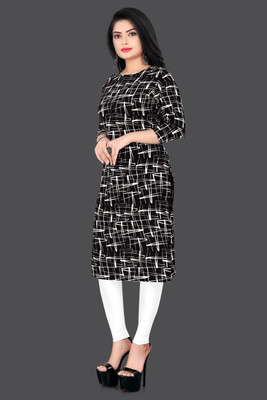 KASASKA Women Printed Straight Kurta(Black)