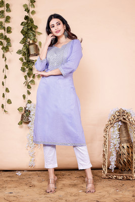 R RANAK CREATION Women Embroidered Straight Kurta(Light Blue)