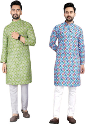 DHASU TRENDZ Men Printed, Woven Design Straight Kurta(Multicolor)