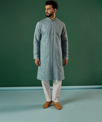 ANOUK Men Floral Print Straight Kurta(Light Green)