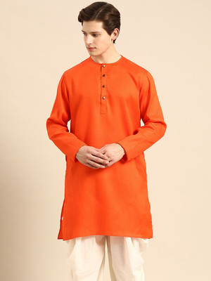 ANOUK Men Woven Design Straight Kurta(Orange)