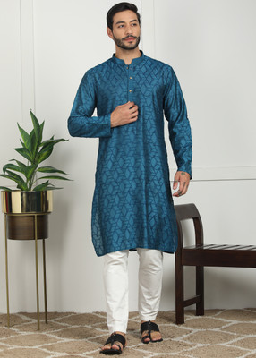 SWAGG INDIA Men Self Design Straight Kurta(Blue)