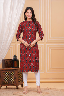 Vilgi Women Abstract A-line Kurta(Red)