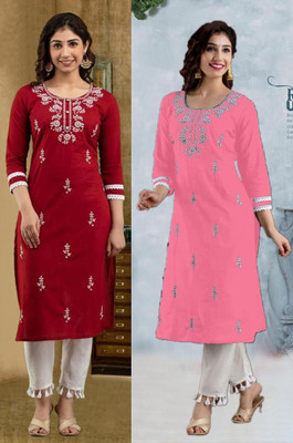 SISTO Women Chikan Embroidery Straight Kurta(Multicolor)