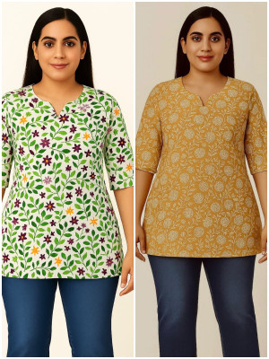 R A TEXTILE Women Printed A-line Kurta(Beige)