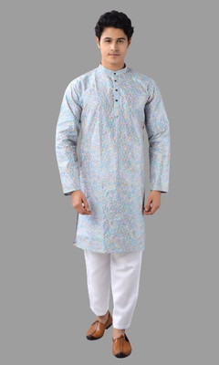 VILLAIN Men Printed A-line Kurta(Grey)