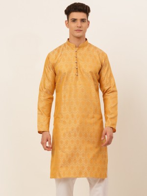 Jompers Men Woven Design Straight Kurta(Yellow)