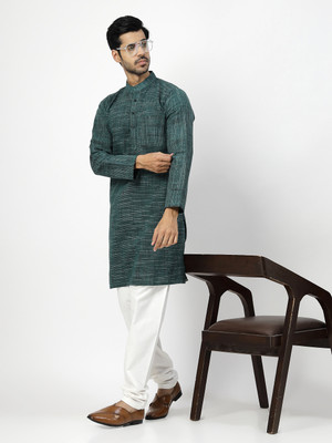 Rohilcrust Men Self Design Straight Kurta(Dark Green)