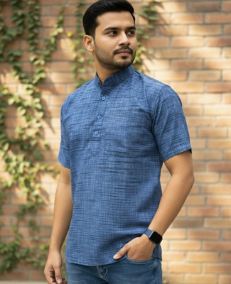 AFC Men Self Design Tunic Kurta(Blue)