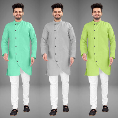 DIAMOND CLUSTER Men Self Design Trail Cut Kurta(Multicolor)