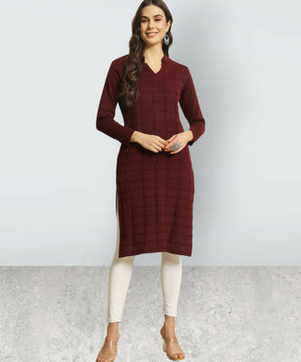 DRESSBASE Women Printed Straight Kurta(Maroon)