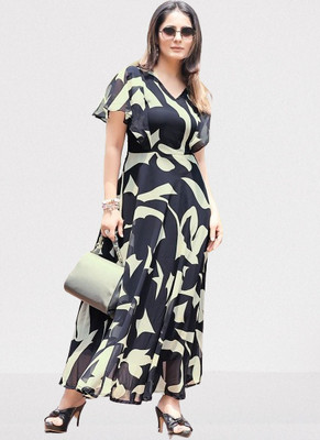 rutva Women Printed Flared Kurta(Light Green)