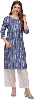 Solucions Women Floral Print A-line Kurta(Light Blue)