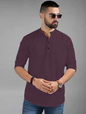 Yugnik Men Solid Straight Kurta(Purple)